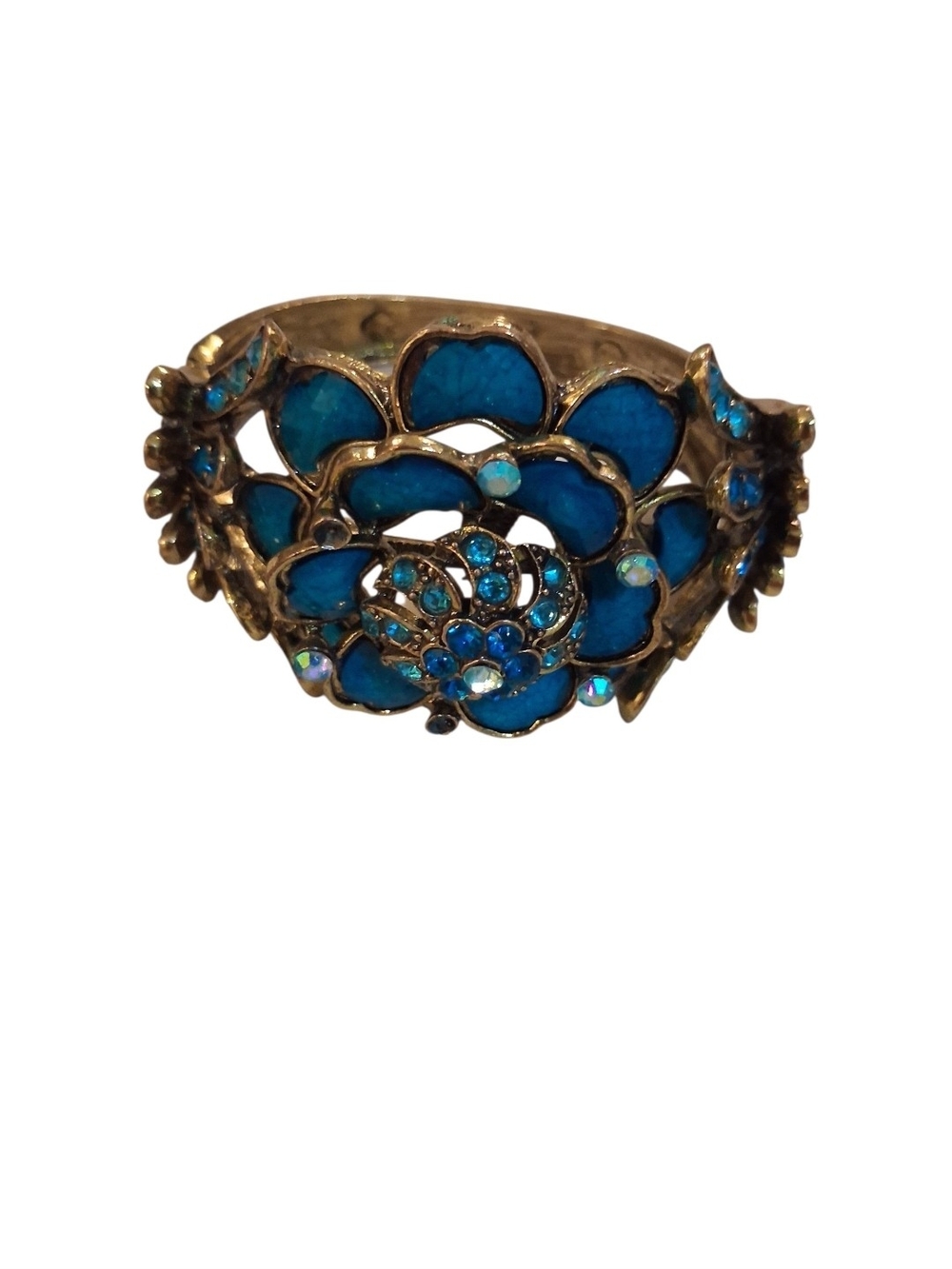 Blue Floral Openwork Cuff Bracelet